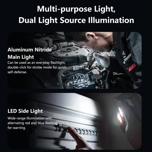 6-In-1 Multifunctional Keychain Flashlight COB Side Light Rechargeable Magnetic Work Light Window Breaker Emergency Tool