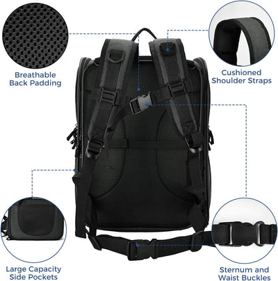 Pet Carrier Backpack for Large/Small Cats and Dogs, Puppies, Safety Features and Cushion Back Support for Travel, Hiking, Outdoor Use (Black-Expandable)