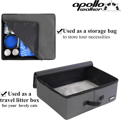 Portable Cat Travel Litter Box with Zipped Waterproof Bag,Collapsible Litter Carrier for Cat with Zipped Lid and Handle, No Leakage, No Smell, Easy to Carry and Use in Hotels, Car Gray